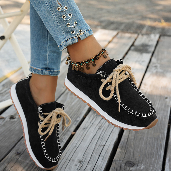 Contrast Stitched Lace-Up Casual Sneakers