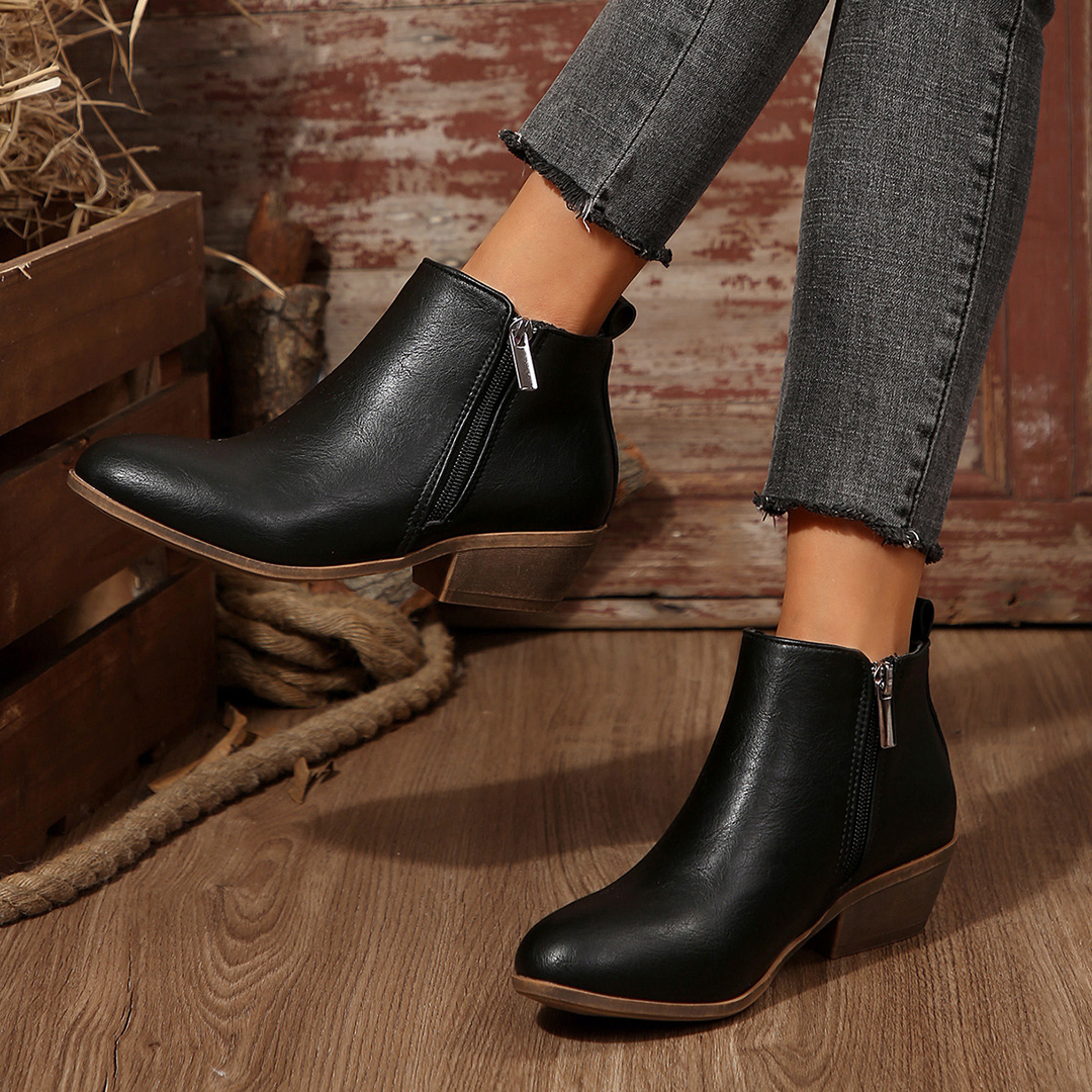 Side Zipper Block Heel Ankle Boots