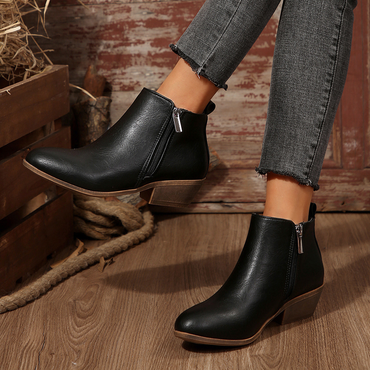 Side Zipper Block Heel Ankle Boots