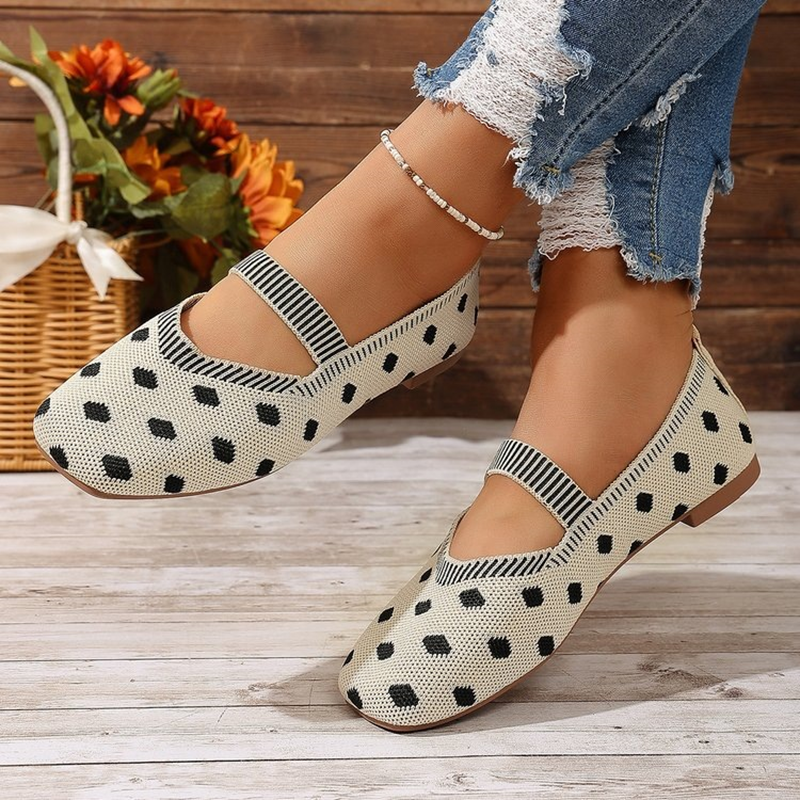 Polka Dot Knit Mary Jane Flats