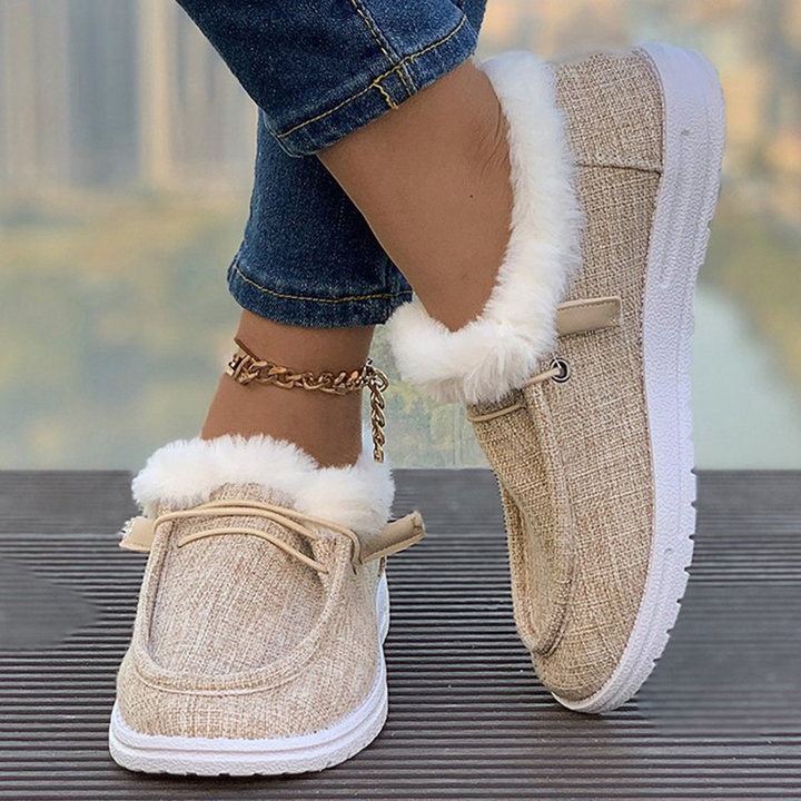 Retro Canvas Platform Loafers with Plush Trim
