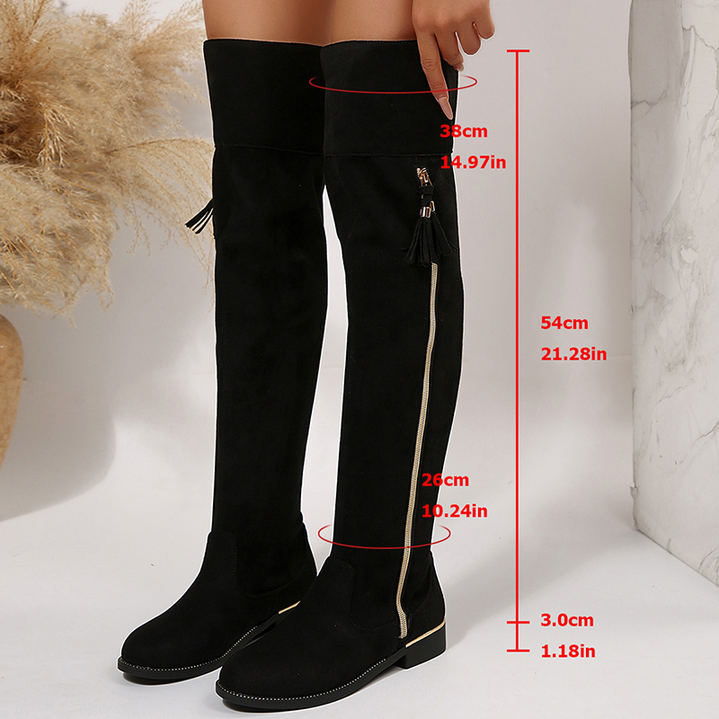 Tassel Zip Side Over The Knee Suede Boots
