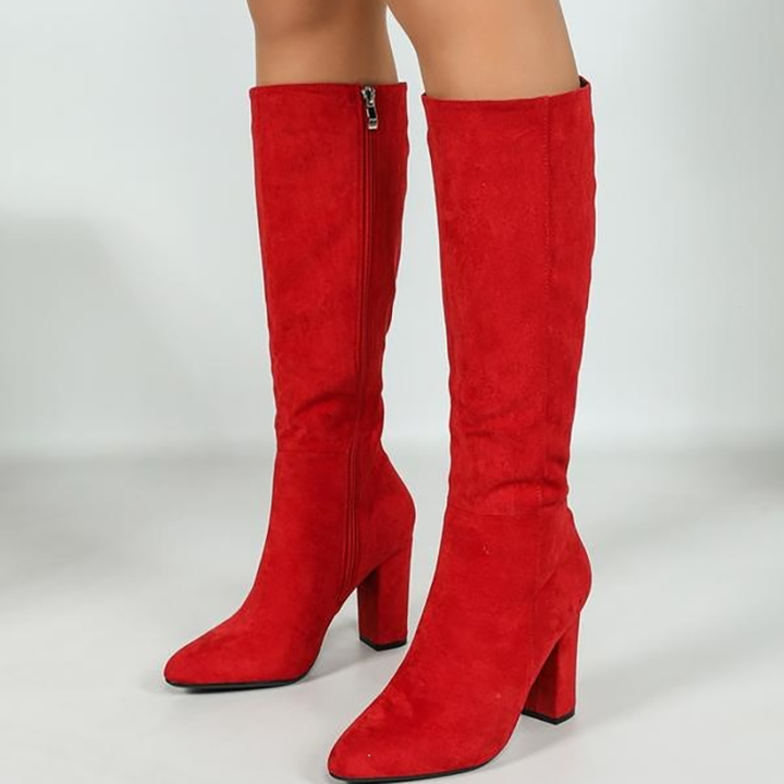 Pointed Toe Block Heel Knee High Boots