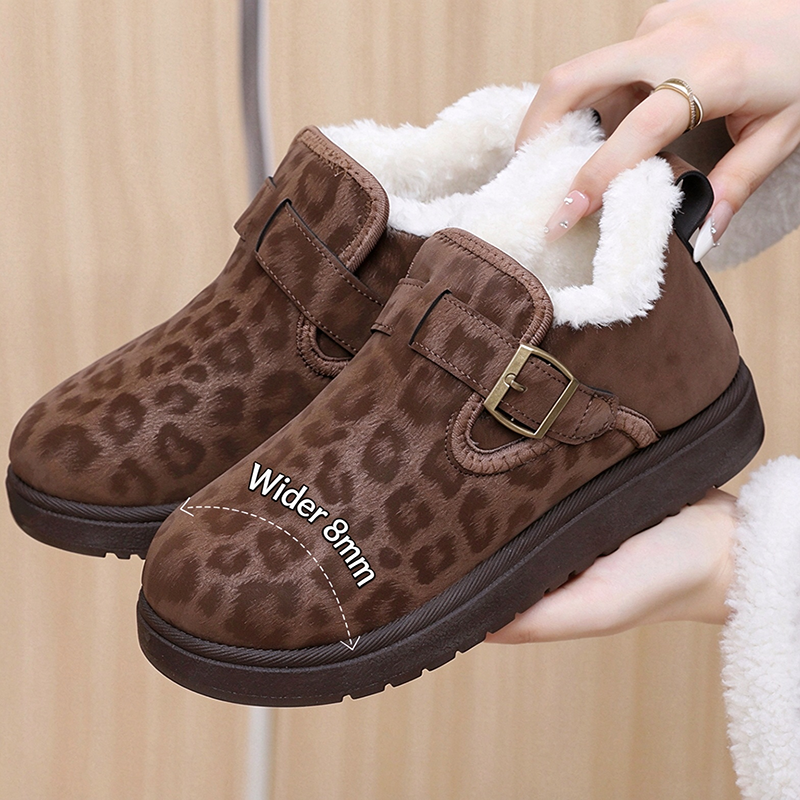 Leopard Print Fleece Lined Buckle Winter Booties