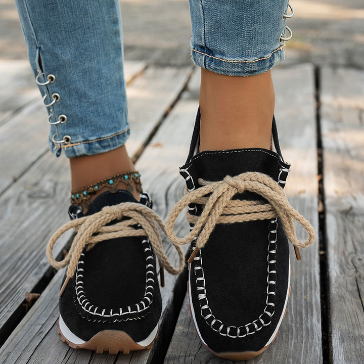 Contrast Stitched Lace-Up Casual Sneakers