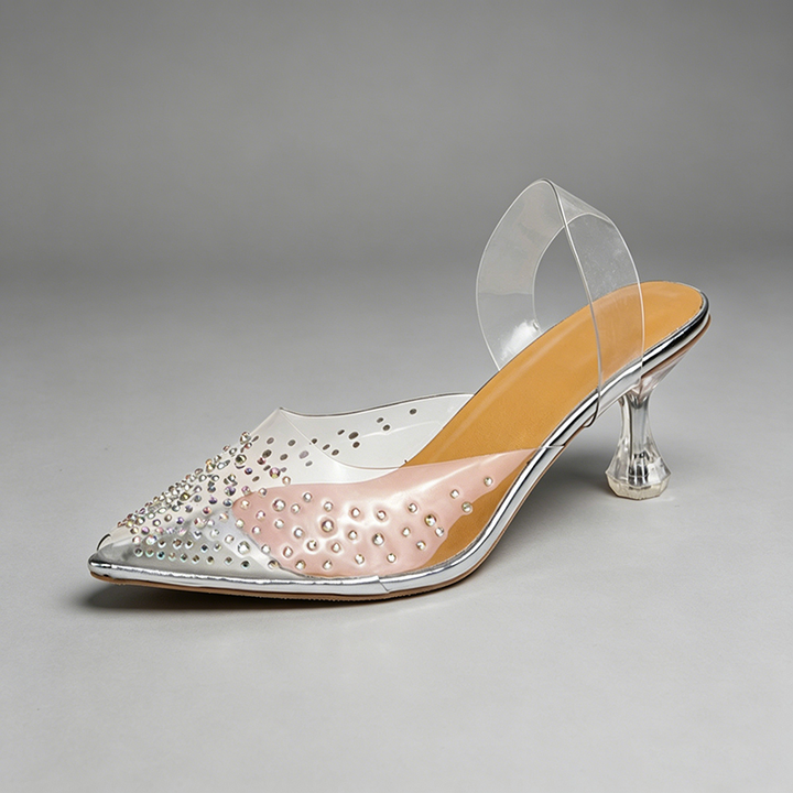 Closed-Toe Stiletto Sandals with Full Rhinestone Embellishment