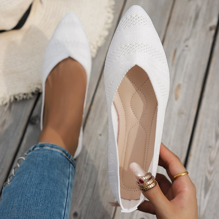 Pointed Toe Breathable Knit Slip-On Flat Shoes