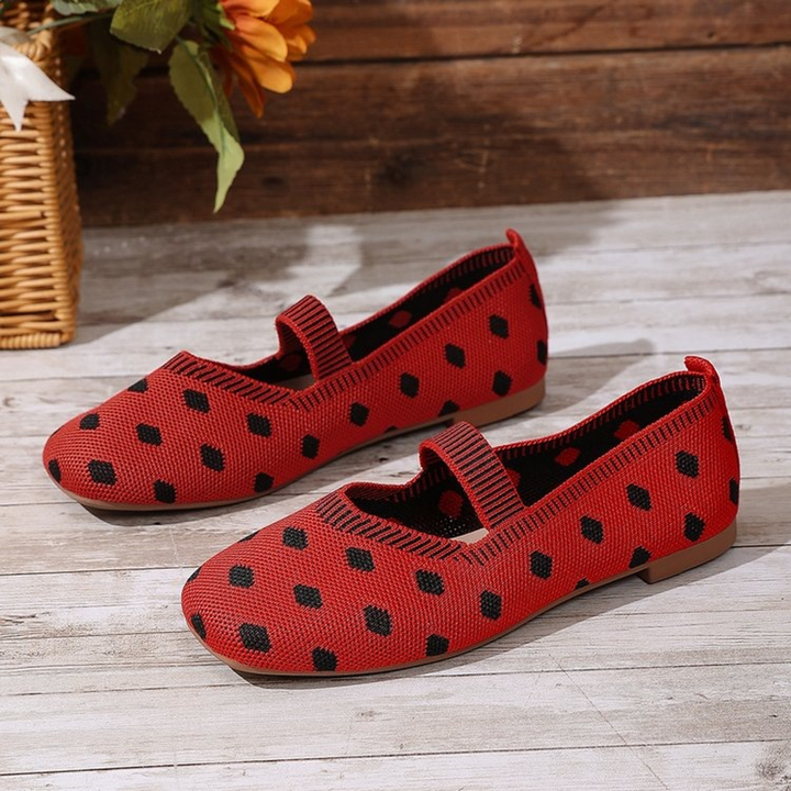 Polka Dot Knit Mary Jane Flats