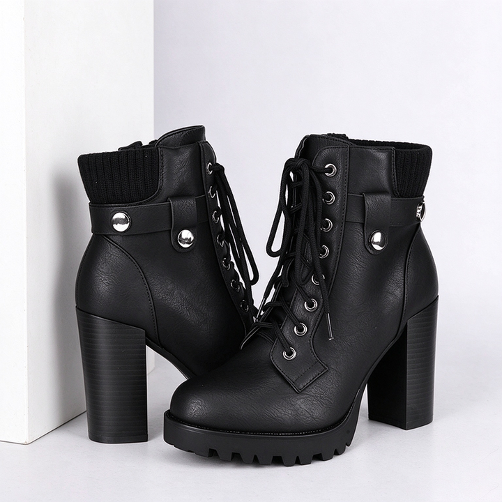 Women’s lace-up platform ankle boots with block heels