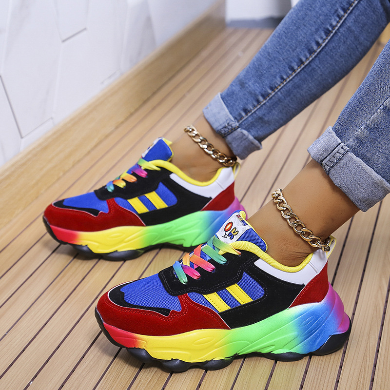 Rainbow Gradient Platform Lace-Up Sneakers