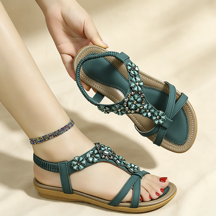 Summer Glow Rhinestone Flat Sandals