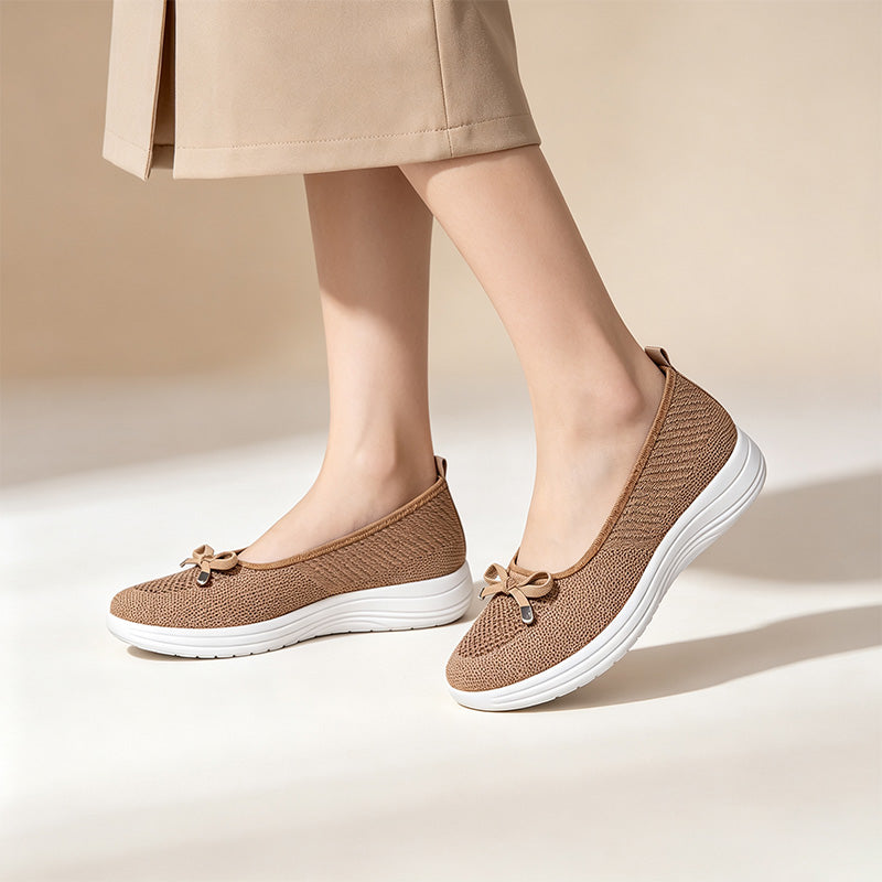 Women Bow Knit Slip On Wedge Casual Shoes