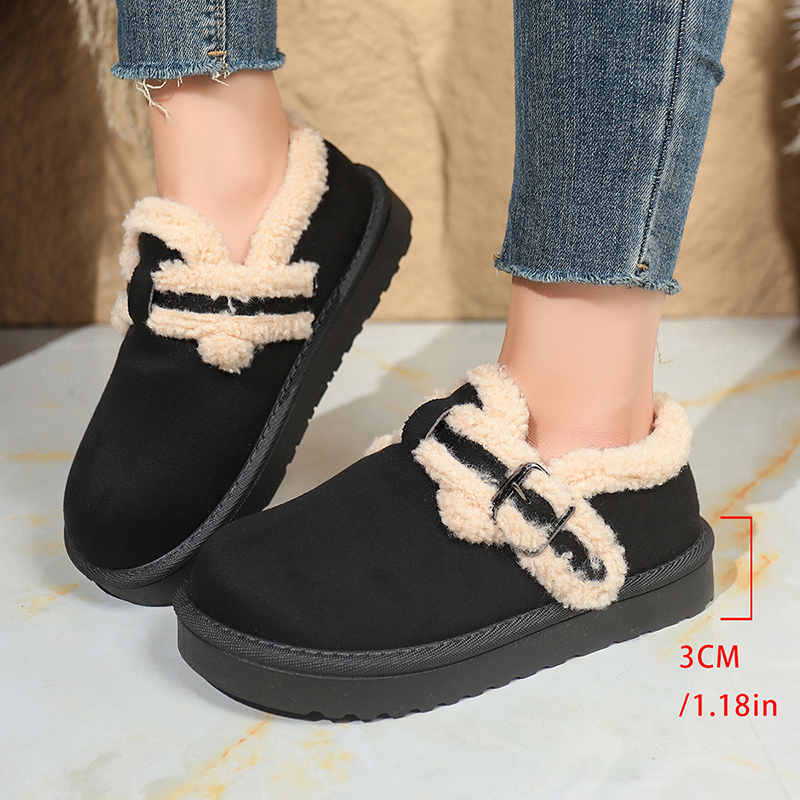 Fleece Lined Buckle Platform Winter Shoes for Women