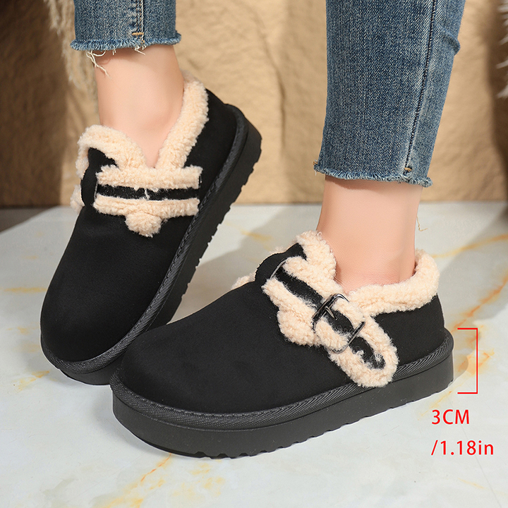 Fleece Lined Buckle Platform Winter Shoes for Women