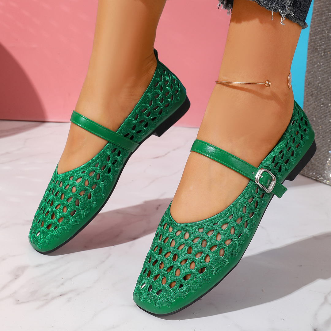 Buckle Strap Hollow Flat Sandals