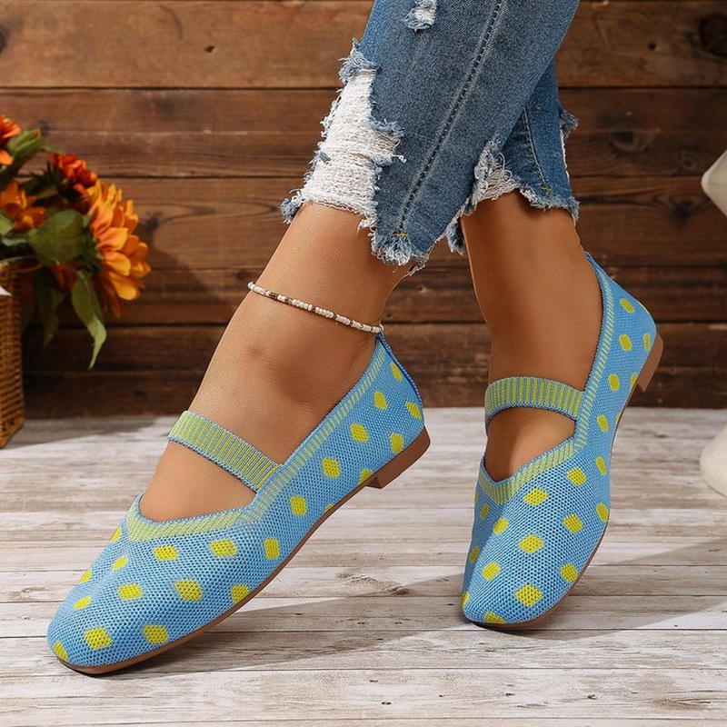 Polka Dot Knit Mary Jane Flats