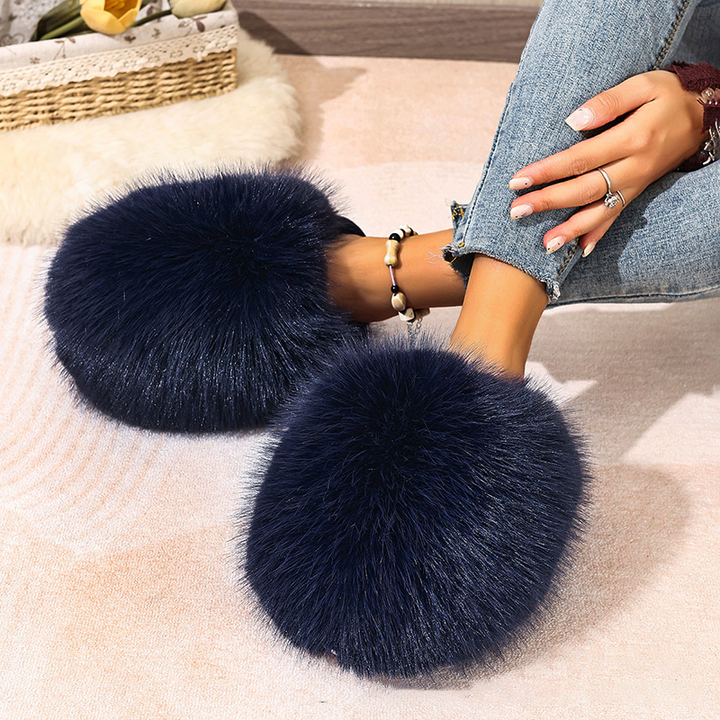 Plush flat indoor slippers