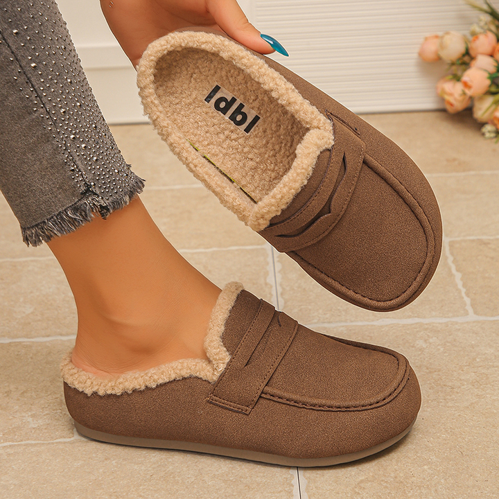 Women Fleece Lined Slip‑On Moccasin Mule Slippers
