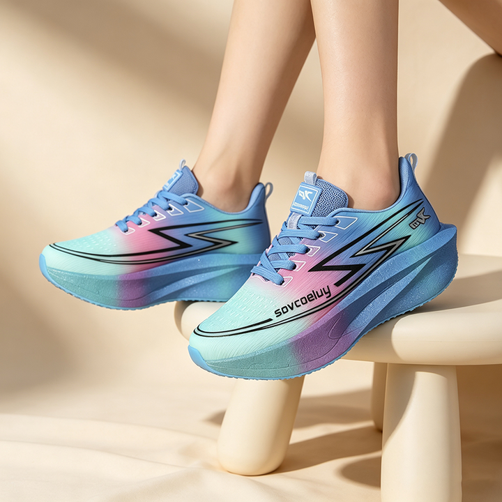 Breathable Gradient-Color Fly-Knit Running Shoes with Cushioning