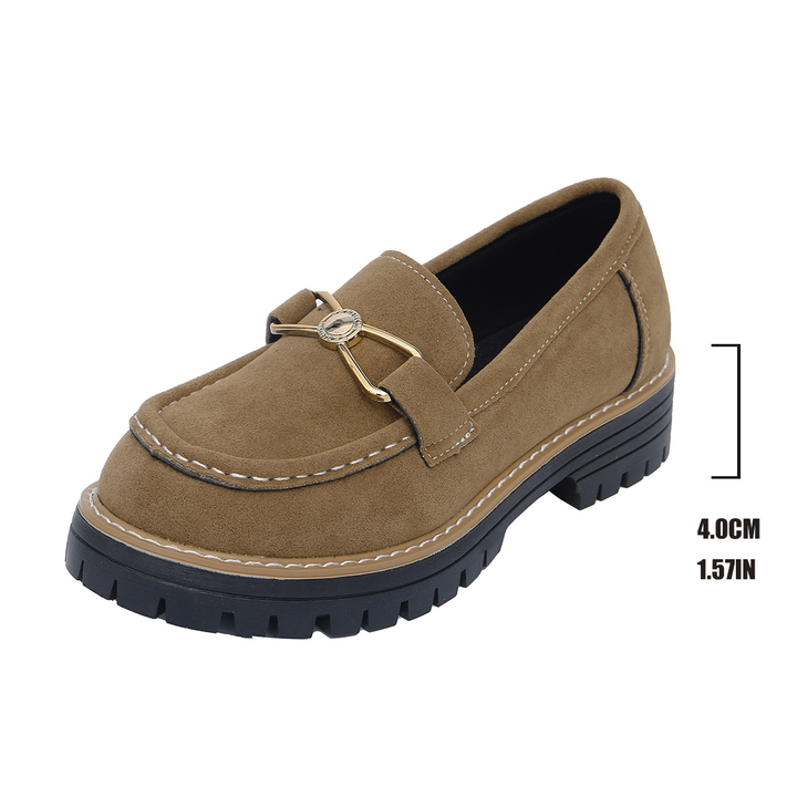 Metal Buckle Platform Suede Loafers