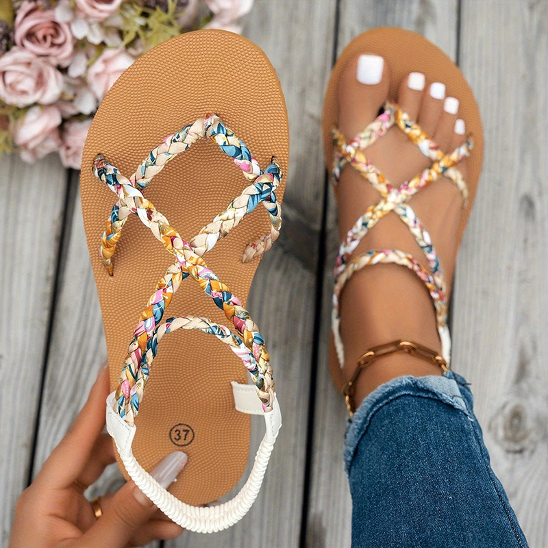 Colorful Braided Crisscross Flat Sandals for Women