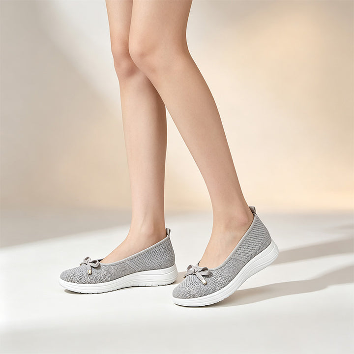 Women Bow Knit Slip On Wedge Casual Shoes