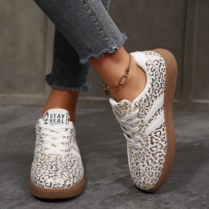 Glossy iridescent leopard-print low-top sneakers