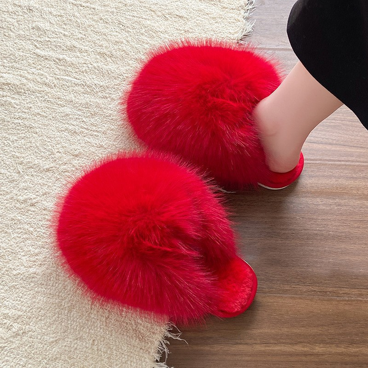 Plush flat indoor slippers