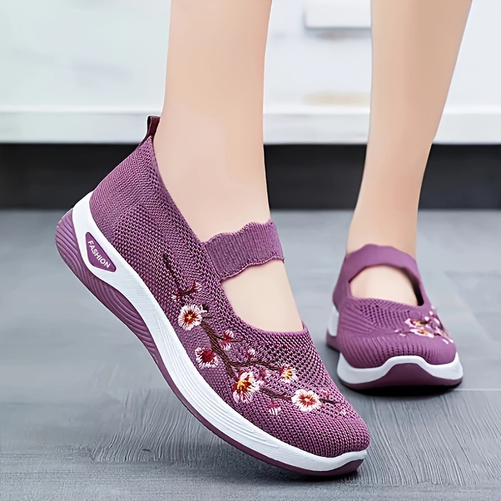 Embroidered Mesh Slip-on Sneakers