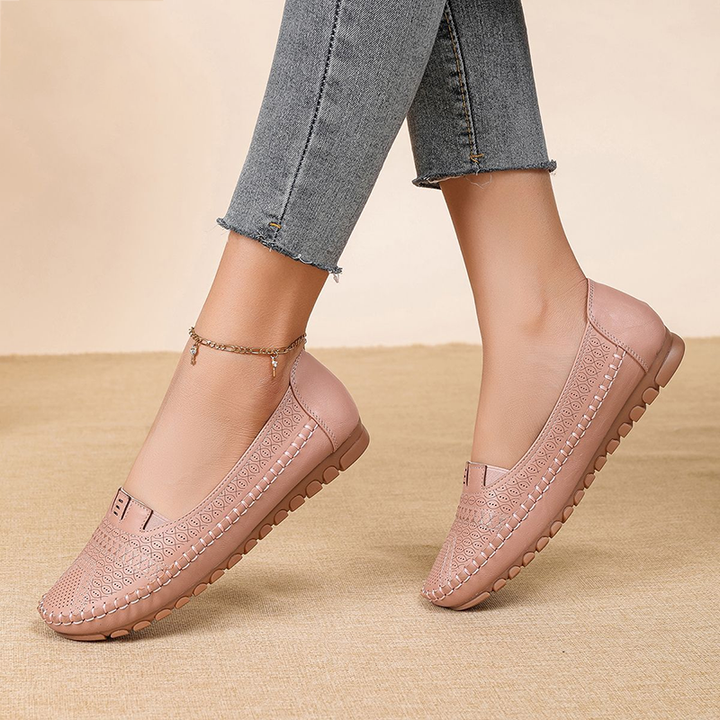 Perforated Slip-On Soft Leather Loafer Flats