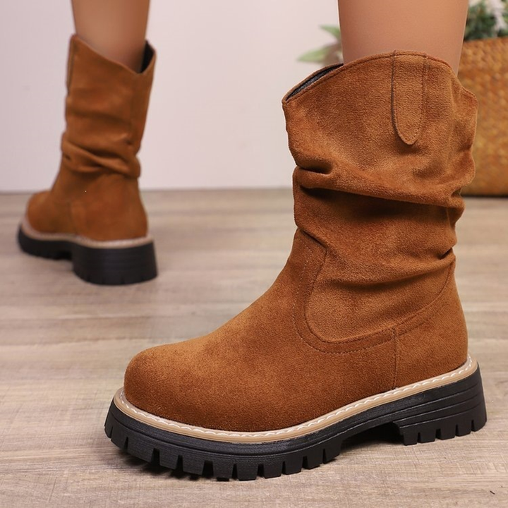 Slouchy Shaft Platform Mid Calf Boots