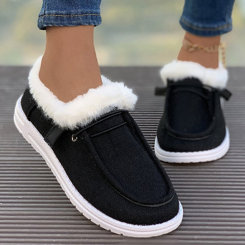 Retro Canvas Platform Loafers with Plush Trim
