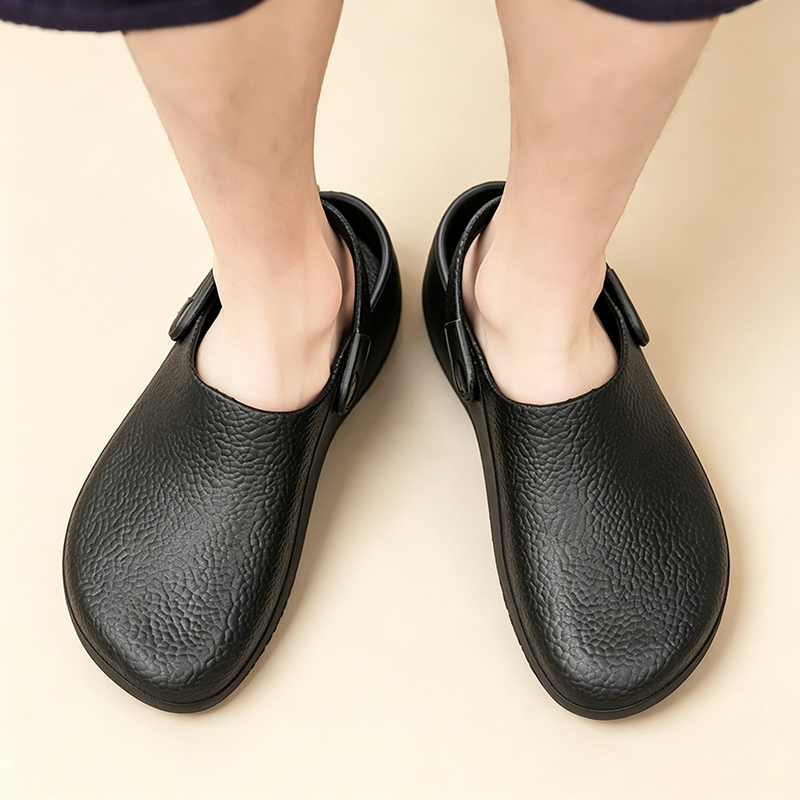 Black Textured Non-Slip Chef Clogs