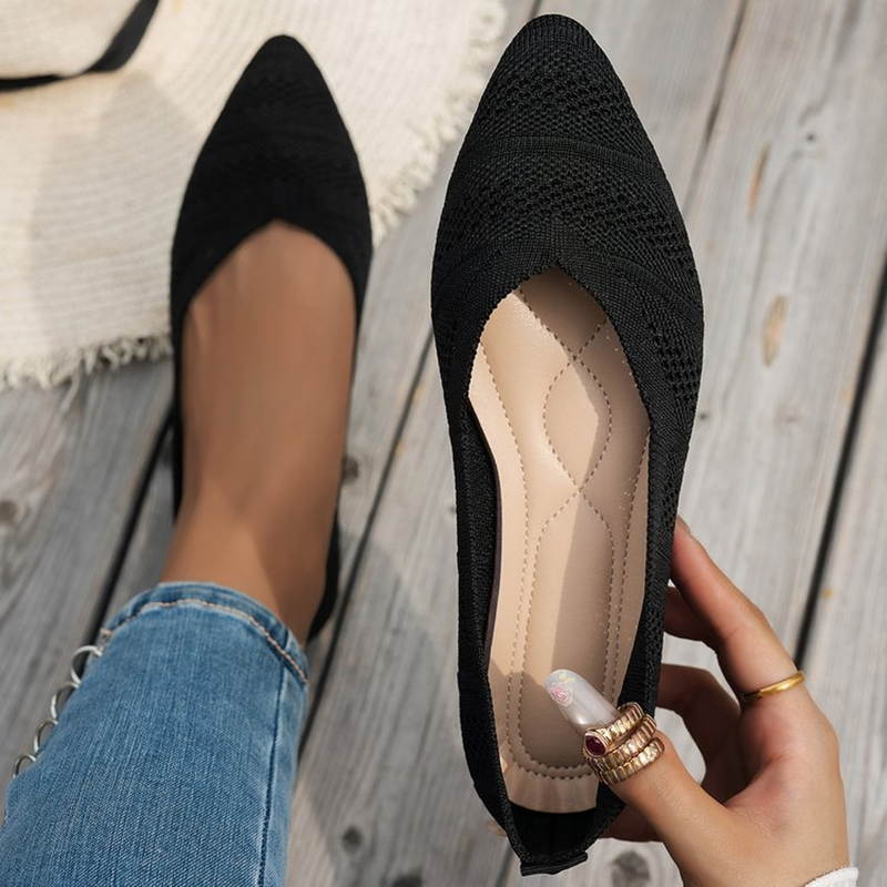 Pointed Toe Breathable Knit Slip-On Flat Shoes