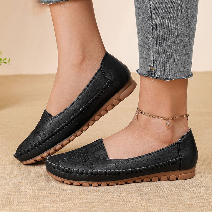 Perforated Slip-On Soft Leather Loafer Flats