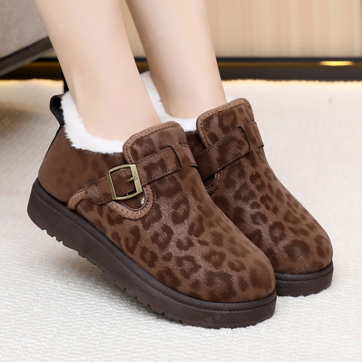 Leopard Print Fleece Lined Buckle Winter Booties