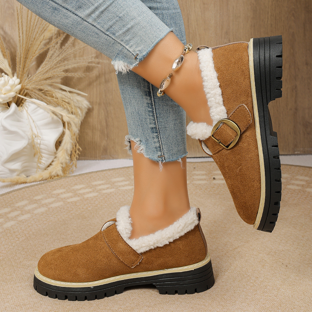 Women Fleece Lined Buckle Platform Loafers