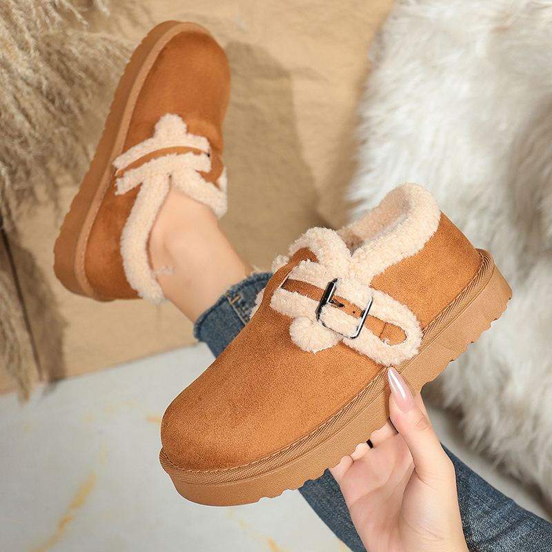 Fleece Lined Buckle Platform Winter Shoes for Women