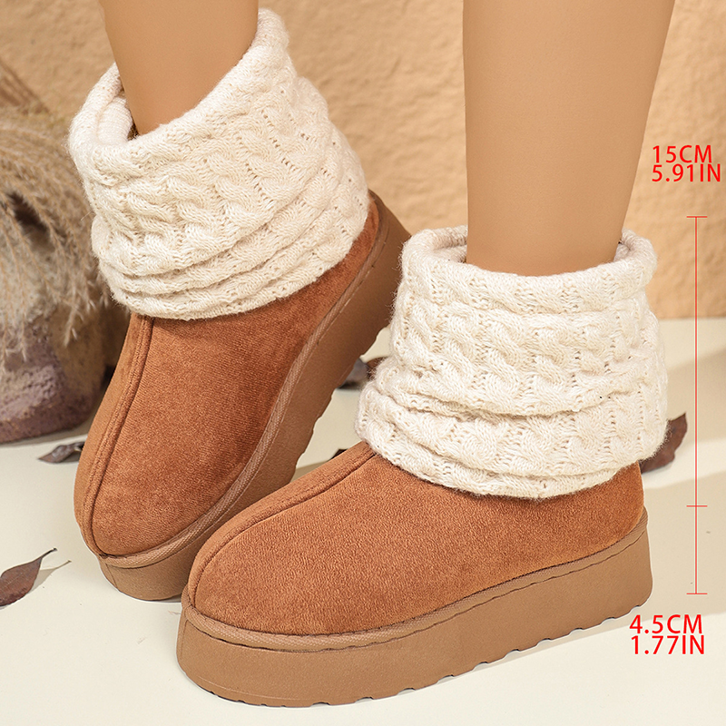 Women Cable Knit Cuff Platform Winter Boots
