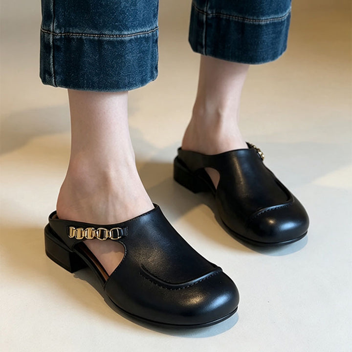Casual Cut-Out Block-Heel Mules