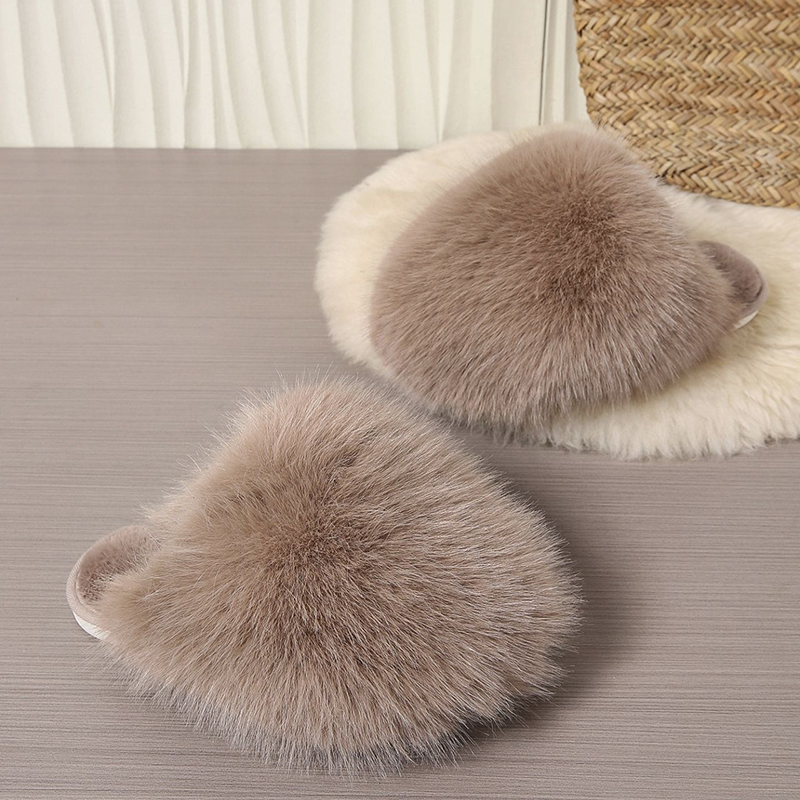 Plush flat indoor slippers