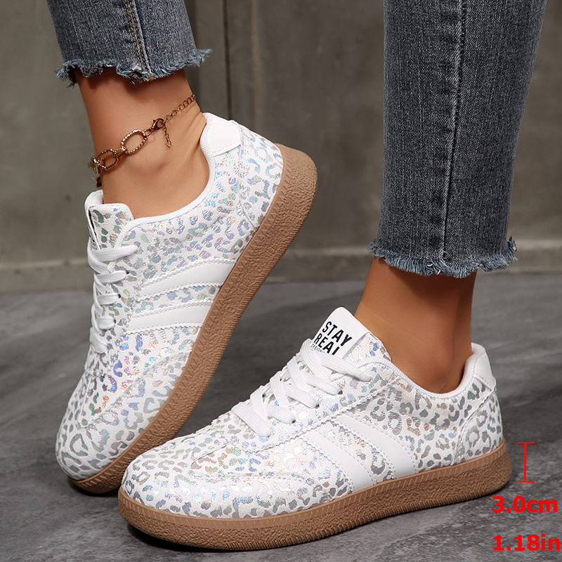 Glossy iridescent leopard-print low-top sneakers