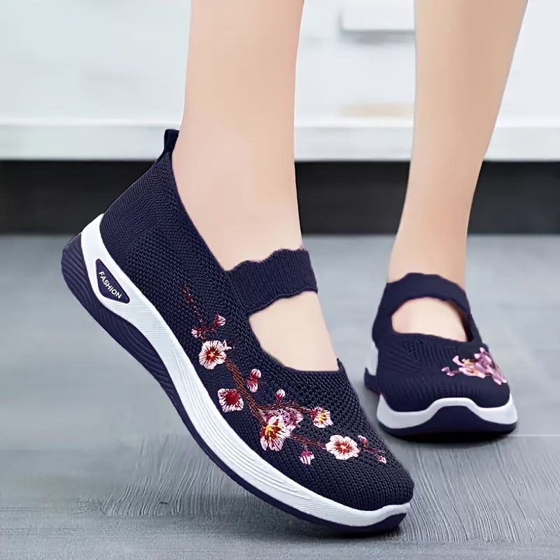 Embroidered Mesh Slip-on Sneakers