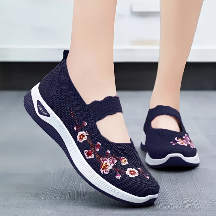 Embroidered Mesh Slip-on Sneakers
