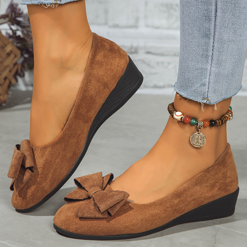 Round Toe Bow Decor Wedge Shoes