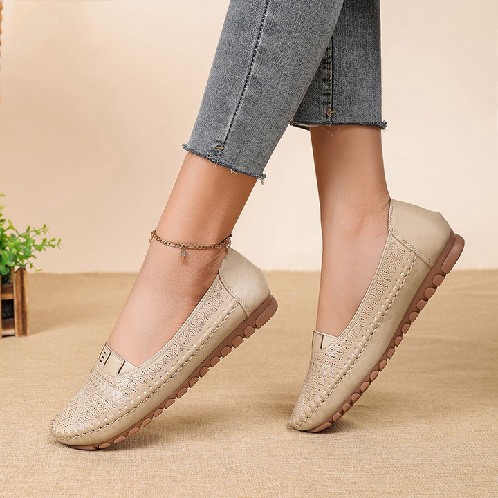 Perforated Slip-On Soft Leather Loafer Flats