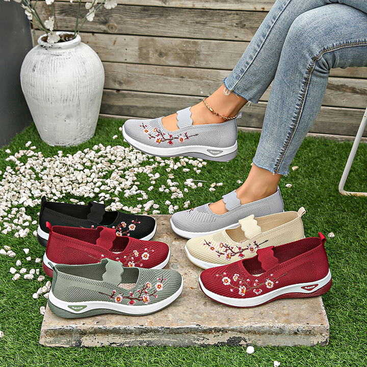 Embroidered Mesh Slip-on Sneakers