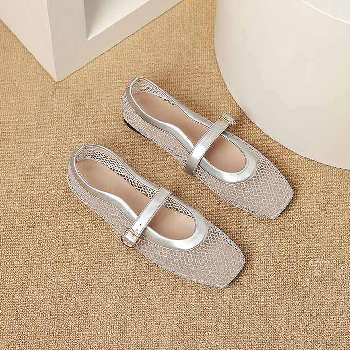 Cutout Single-Strap Mesh Sandals