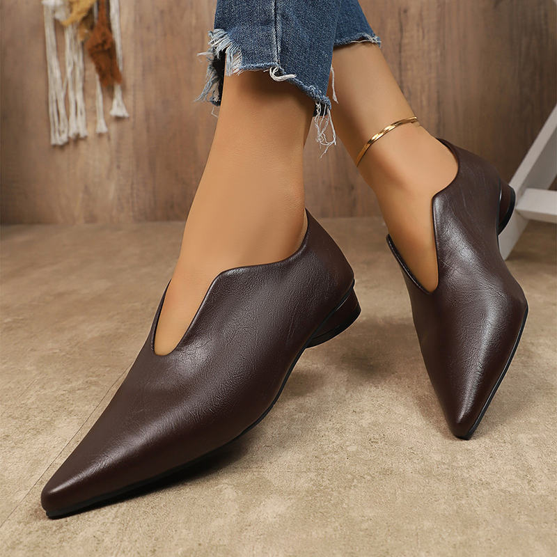 Women Pointed Toe V‑Cut Slip On Low Flat Shoes