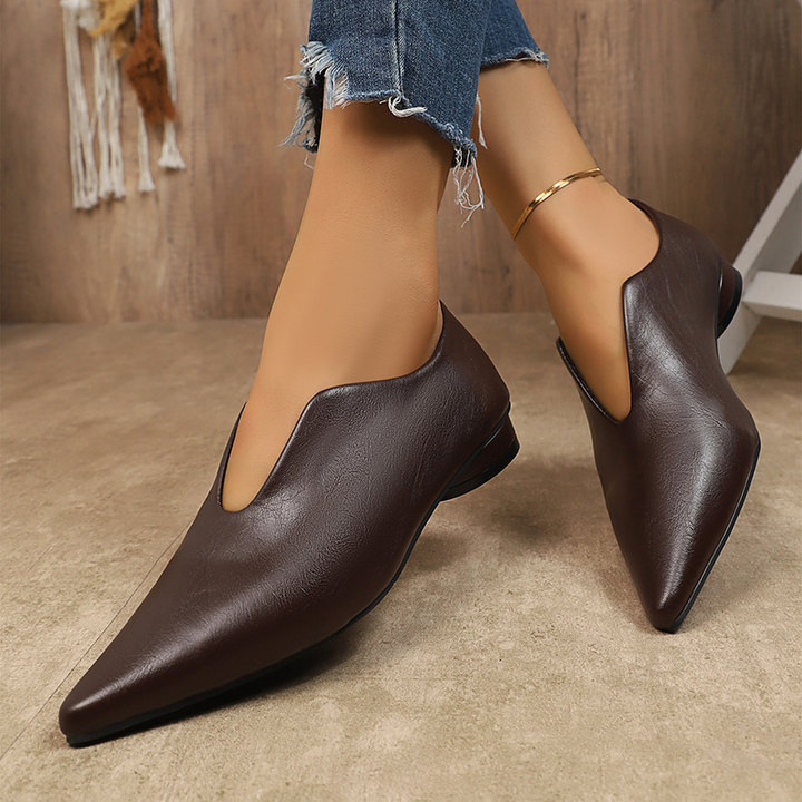Women Pointed Toe V‑Cut Slip On Low Flat Shoes